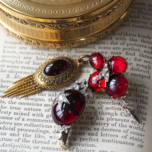 ANTIQUE VICTORIAN GARNET DIAMOND STAR CABOCHON BROOCHPENDANT 14K GOLD C1870 - ADDITIONAL PHOTO 5
