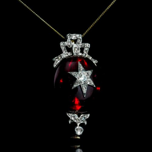ANTIQUE VICTORIAN GARNET DIAMOND STAR CABOCHON BROOCHPENDANT 14K GOLD C1870 - ADDITIONAL PHOTO 8
