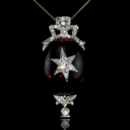 ANTIQUE VICTORIAN GARNET DIAMOND STAR CABOCHON BROOCHPENDANT 14K GOLD C1870 - ADDITIONAL PHOTO 9