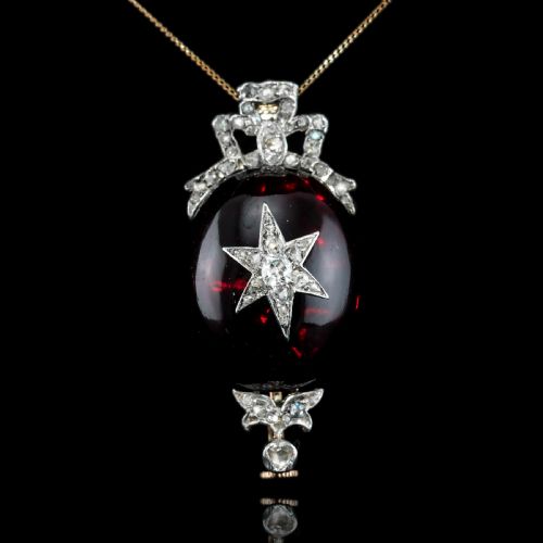 ANTIQUE VICTORIAN GARNET DIAMOND STAR CABOCHON BROOCHPENDANT 14K GOLD C1870 - ADDITIONAL PHOTO 11