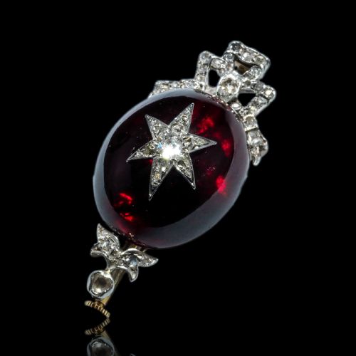 ANTIQUE VICTORIAN GARNET DIAMOND STAR CABOCHON BROOCHPENDANT 14K GOLD C1870 - ADDITIONAL PHOTO 12