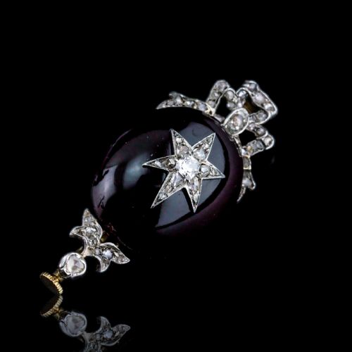 ANTIQUE VICTORIAN GARNET DIAMOND STAR CABOCHON BROOCHPENDANT 14K GOLD C1870 - ADDITIONAL PHOTO 13