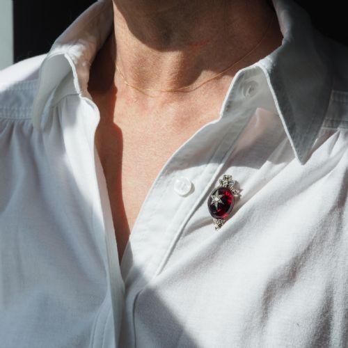 ANTIQUE VICTORIAN GARNET DIAMOND STAR CABOCHON BROOCHPENDANT 14K GOLD C1870 - ADDITIONAL PHOTO 14