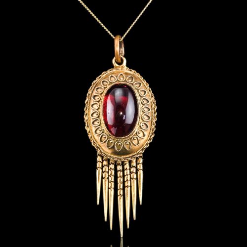 ANTIQUE VICTORIAN GARNET ETRUSCAN REVIVAL PENDANT NECKLACE 15K GOLD C1880 - ADDITIONAL PHOTO 1