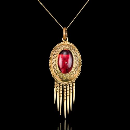 ANTIQUE VICTORIAN GARNET ETRUSCAN REVIVAL PENDANT NECKLACE 15K GOLD C1880 - ADDITIONAL PHOTO 2