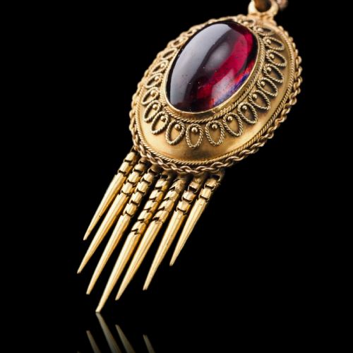 ANTIQUE VICTORIAN GARNET ETRUSCAN REVIVAL PENDANT NECKLACE 15K GOLD C1880 - ADDITIONAL PHOTO 7