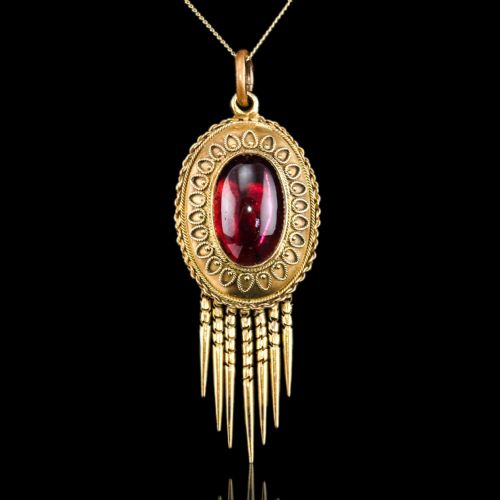 ANTIQUE VICTORIAN GARNET ETRUSCAN REVIVAL PENDANT NECKLACE 15K GOLD C1880 - ADDITIONAL PHOTO 10