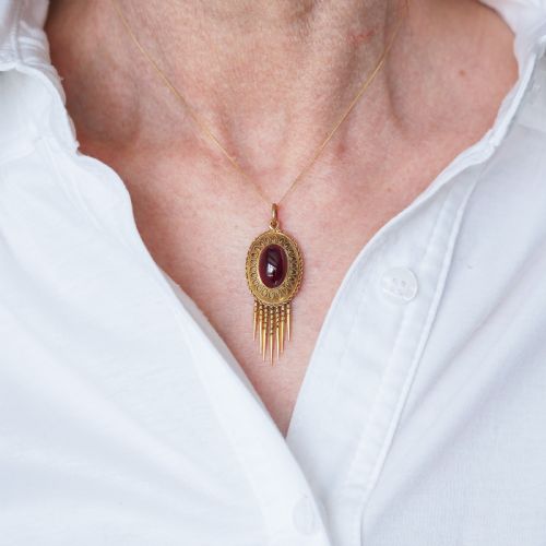 ANTIQUE VICTORIAN GARNET ETRUSCAN REVIVAL PENDANT NECKLACE 15K GOLD C1880 - ADDITIONAL PHOTO 11