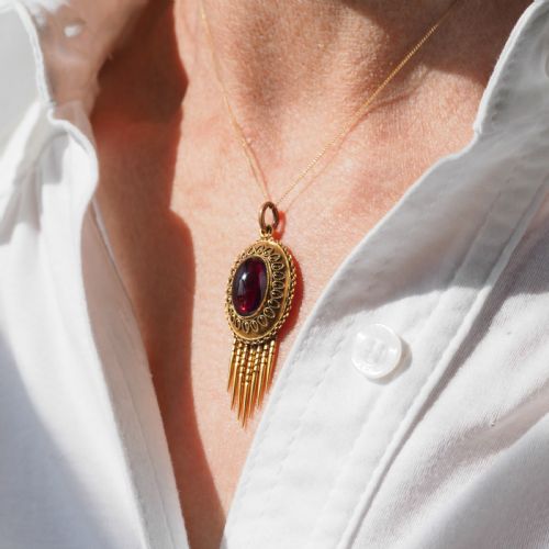 ANTIQUE VICTORIAN GARNET ETRUSCAN REVIVAL PENDANT NECKLACE 15K GOLD C1880 - ADDITIONAL PHOTO 17