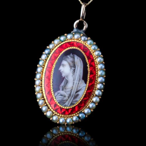 ANTIQUE GEORGIAN SEPIA PORTRAIT PENDANT NECKLACE 9K GOLD C1800 - ADDITIONAL PHOTO 1