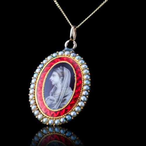 ANTIQUE GEORGIAN SEPIA PORTRAIT PENDANT NECKLACE 9K GOLD C1800 - ADDITIONAL PHOTO 2