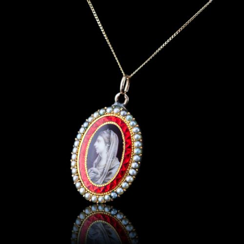 ANTIQUE GEORGIAN SEPIA PORTRAIT PENDANT NECKLACE 9K GOLD C1800 - ADDITIONAL PHOTO 3