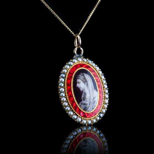 ANTIQUE GEORGIAN SEPIA PORTRAIT PENDANT NECKLACE 9K GOLD C1800 - ADDITIONAL PHOTO 4