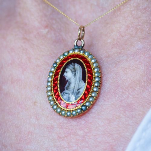 ANTIQUE GEORGIAN SEPIA PORTRAIT PENDANT NECKLACE 9K GOLD C1800 - ADDITIONAL PHOTO 5