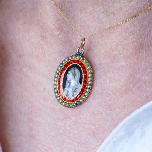ANTIQUE GEORGIAN SEPIA PORTRAIT PENDANT NECKLACE 9K GOLD C1800 - ADDITIONAL PHOTO 6