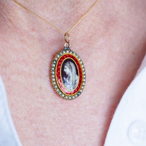 ANTIQUE GEORGIAN SEPIA PORTRAIT PENDANT NECKLACE 9K GOLD C1800 - ADDITIONAL PHOTO 7