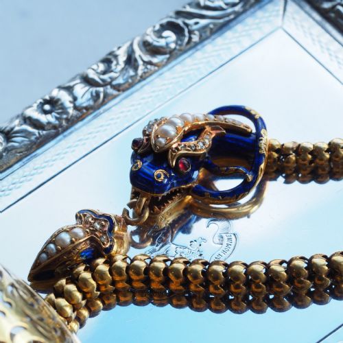 ANTIQUE VICTORIAN SNAKE SERPENT NECKLACE 18K GOLD DIAMOND ENAMEL C1860 - ADDITIONAL PHOTO 17