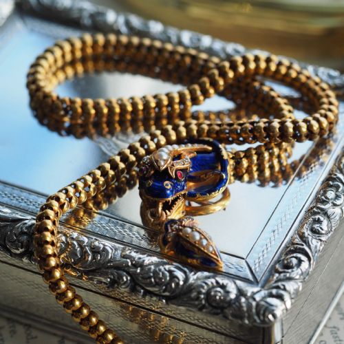 ANTIQUE VICTORIAN SNAKE SERPENT NECKLACE 18K GOLD DIAMOND ENAMEL C1860 - ADDITIONAL PHOTO 2