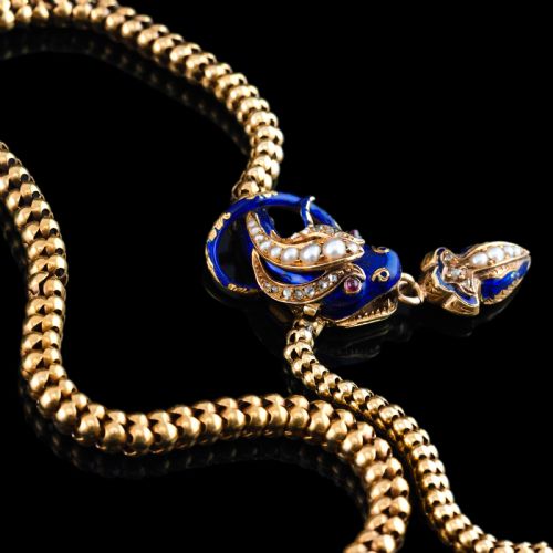 ANTIQUE VICTORIAN SNAKE SERPENT NECKLACE 18K GOLD DIAMOND ENAMEL C1860 - ADDITIONAL PHOTO 14