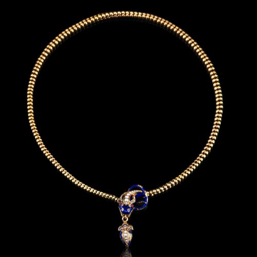 ANTIQUE VICTORIAN SNAKE SERPENT NECKLACE 18K GOLD DIAMOND ENAMEL C1860 - ADDITIONAL PHOTO 15