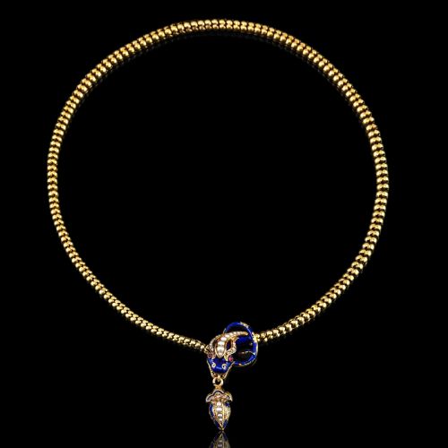 ANTIQUE VICTORIAN SNAKE SERPENT NECKLACE 18K GOLD DIAMOND ENAMEL C1860 - ADDITIONAL PHOTO 16
