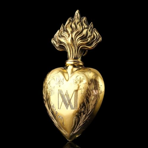 Antique Silver Gilt Heart Perfume Scent Bottle Flask - French 19th C.