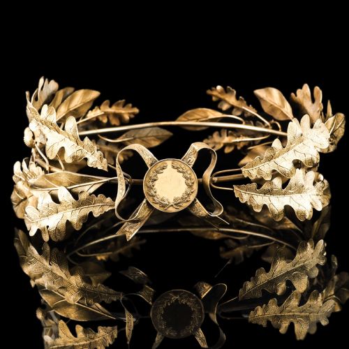 Antique Solid Silver Gilt Crown Foliate Wreath with Laurel/acorn Leaves - 19th Century
