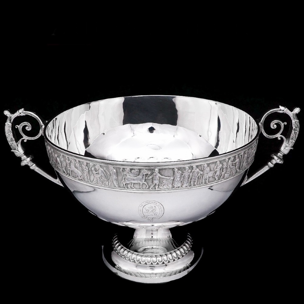 A Magnificent Victorian Solid Silver Centrepiece Bowl with Roman Frieze - Elkington 1899