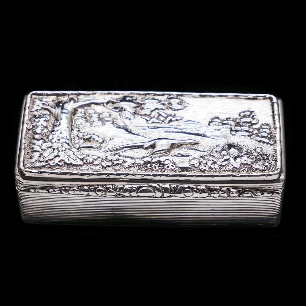A Georgian Solid Silver Snuff Box with Pheasant Scene - Thomas Shaw 1834