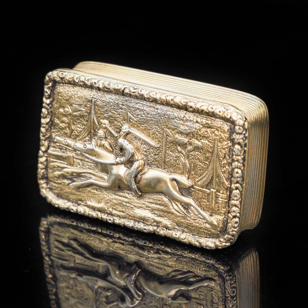 Silver Gilt Snuff Box with High Relief Horse Riding Design - Joseph Willmore 1836