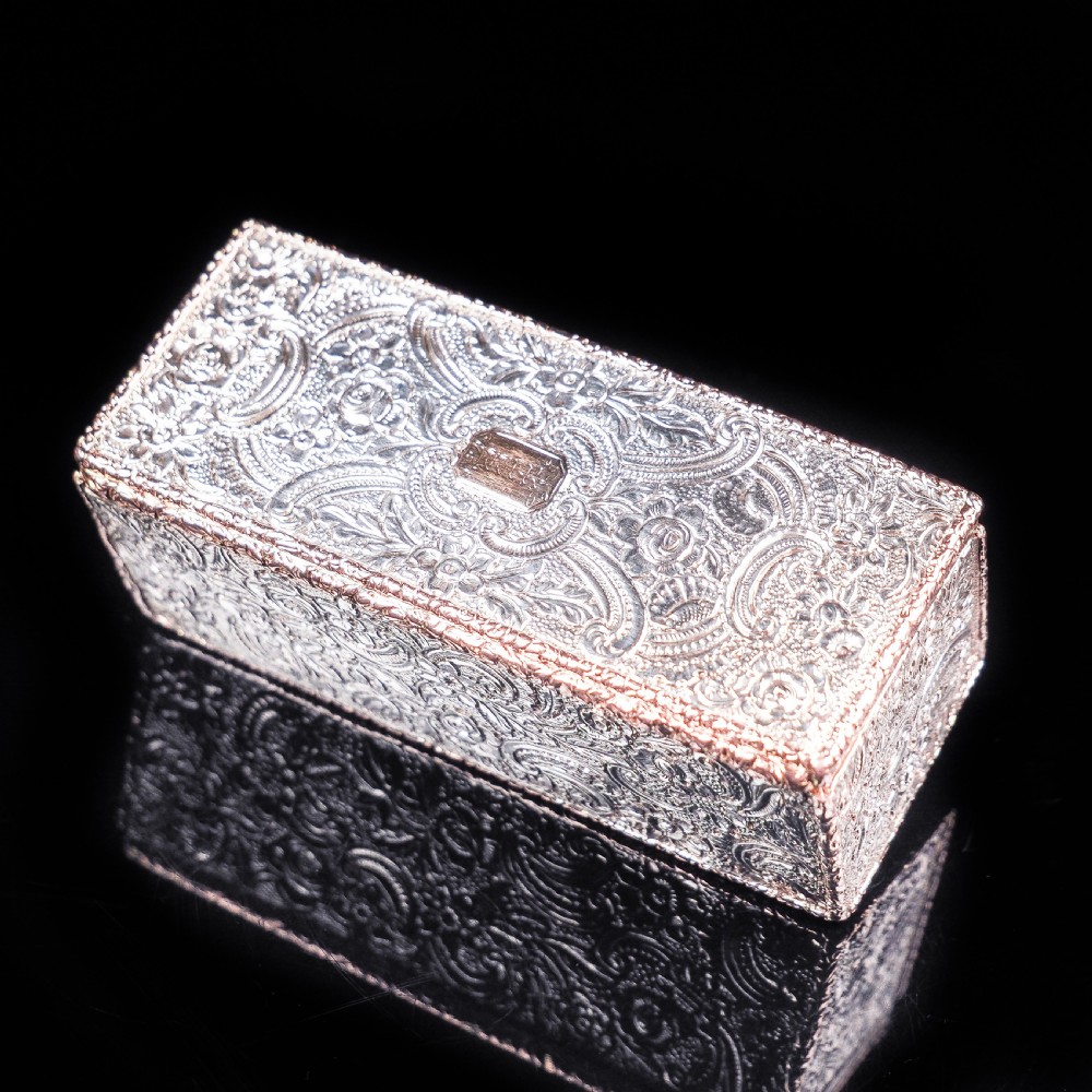 Magnificent Georgian Rose Gold & Silver Table Snuff Box - William Parker 1824 View IX