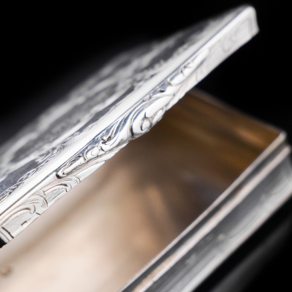 Antique Table Silver Snuff Box with Hand Engraved Scrolls - Victorian 1850 View X