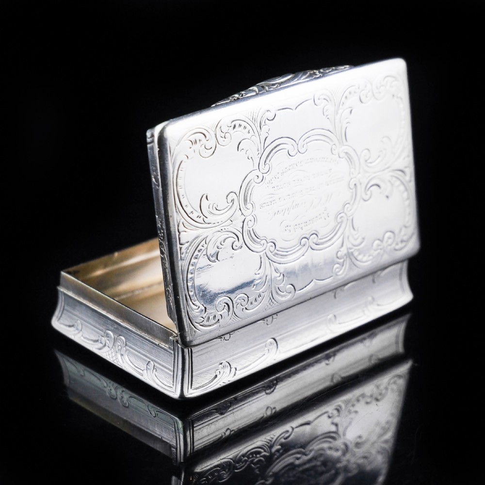 Antique Table Silver Snuff Box with Hand Engraved Scrolls - Victorian 1850 View XVI