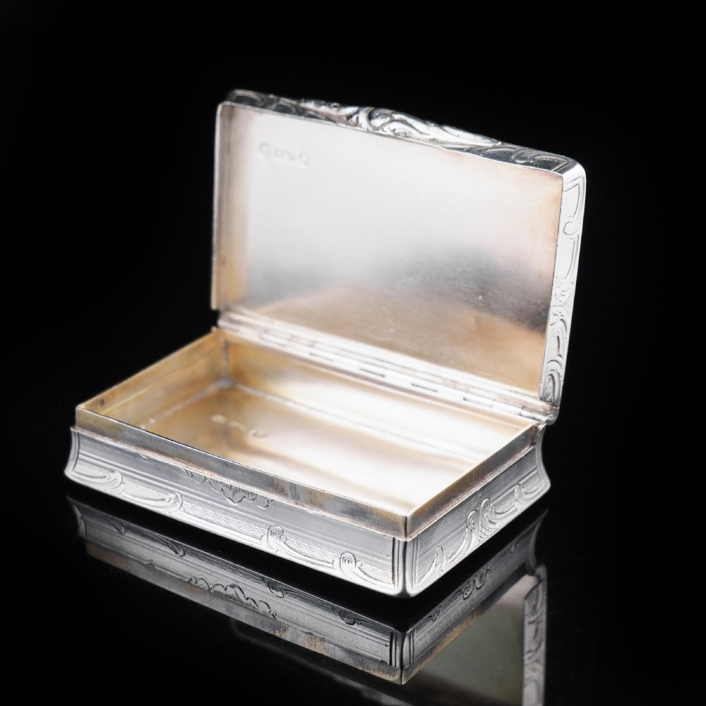 Antique Table Silver Snuff Box with Hand Engraved Scrolls - Victorian 1850 View XVIII