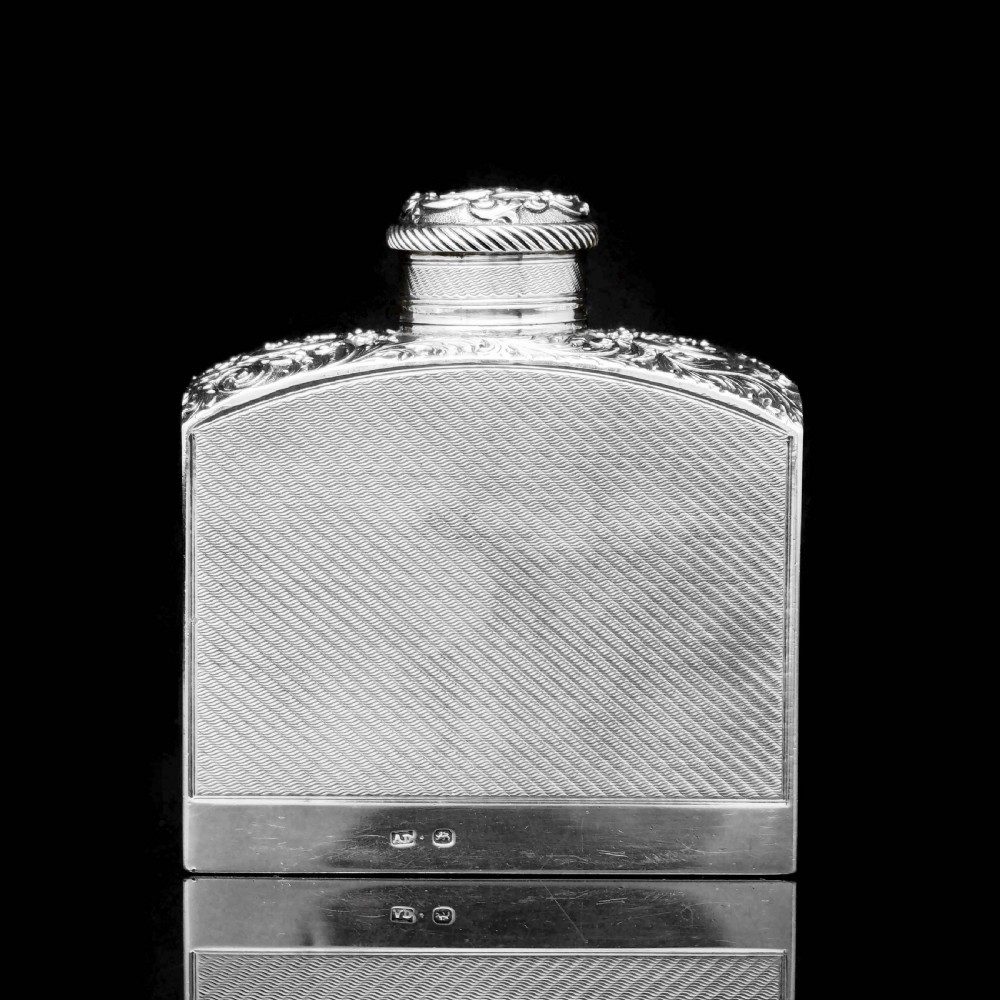 A Georgian Solid Silver Engraved & Engine Turned Hip Flask - Archibald Douglas 1835 View II