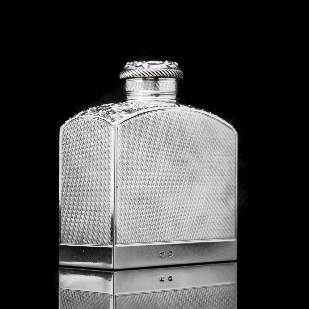 A Georgian Solid Silver Engraved & Engine Turned Hip Flask - Archibald Douglas 1835 View III