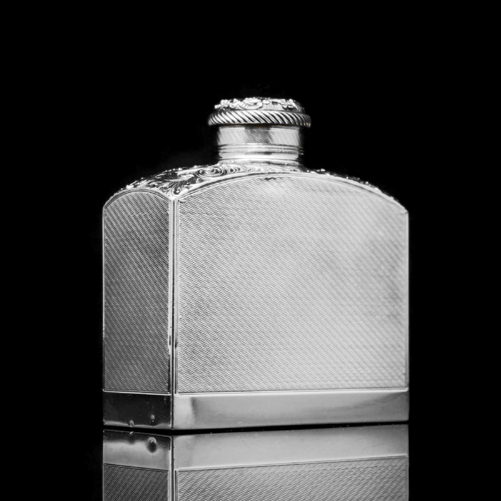 A Georgian Solid Silver Engraved & Engine Turned Hip Flask - Archibald Douglas 1835 View V