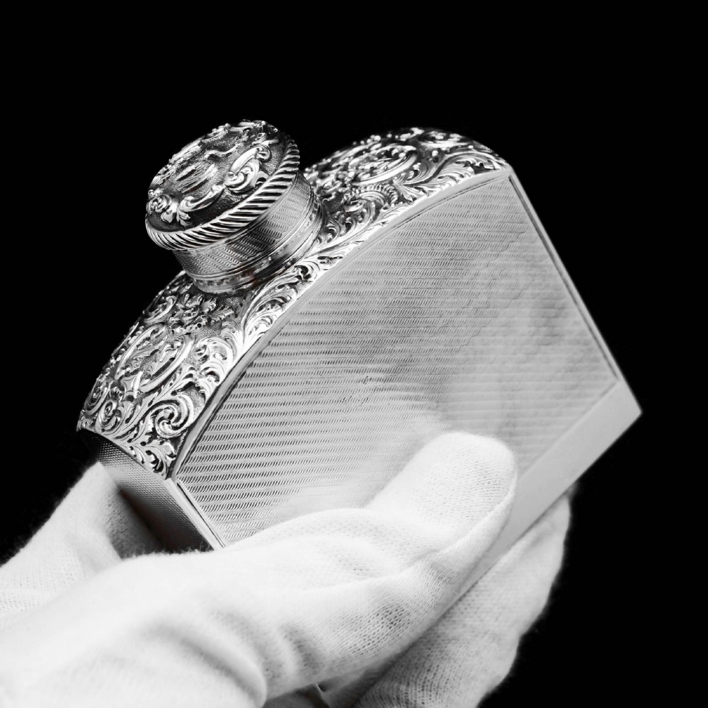 A Georgian Solid Silver Engraved & Engine Turned Hip Flask - Archibald Douglas 1835 View XV