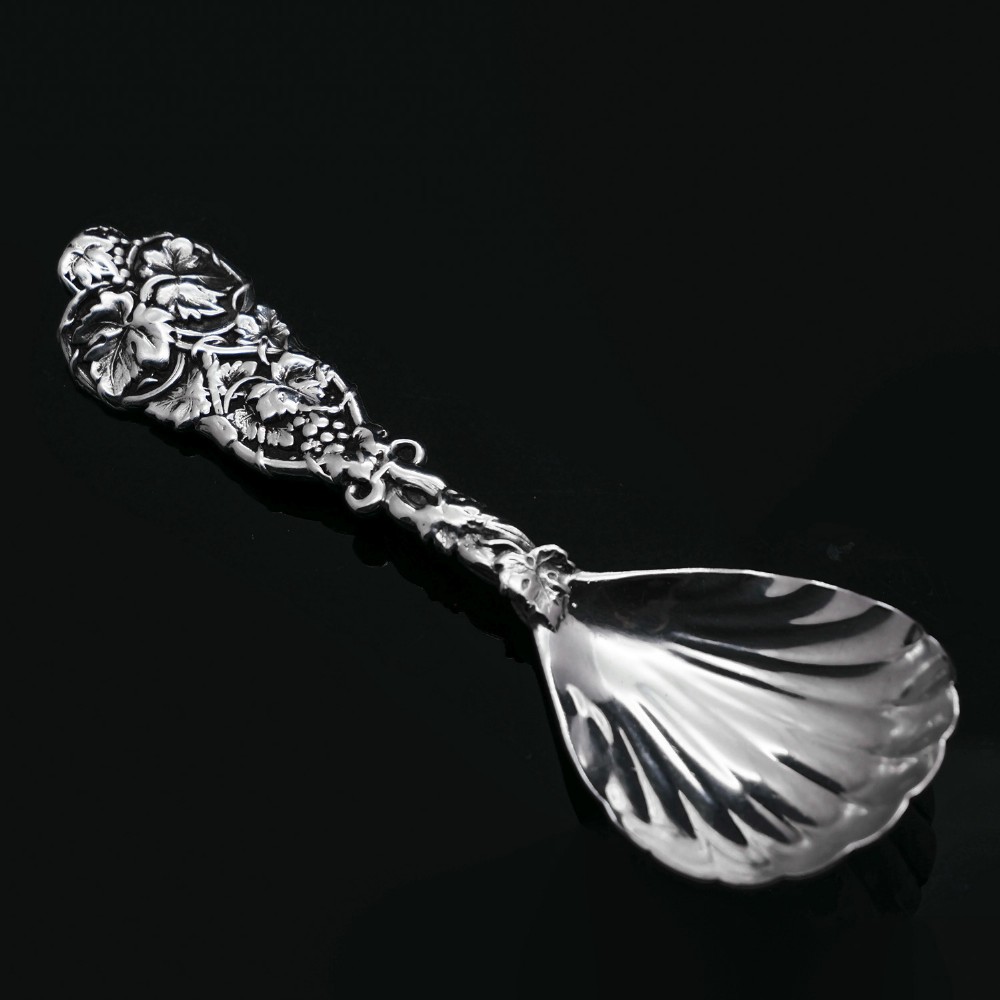 Antique Georgian Solid Silver Tea Caddy Spoon with Cast Vine Handle - 1823