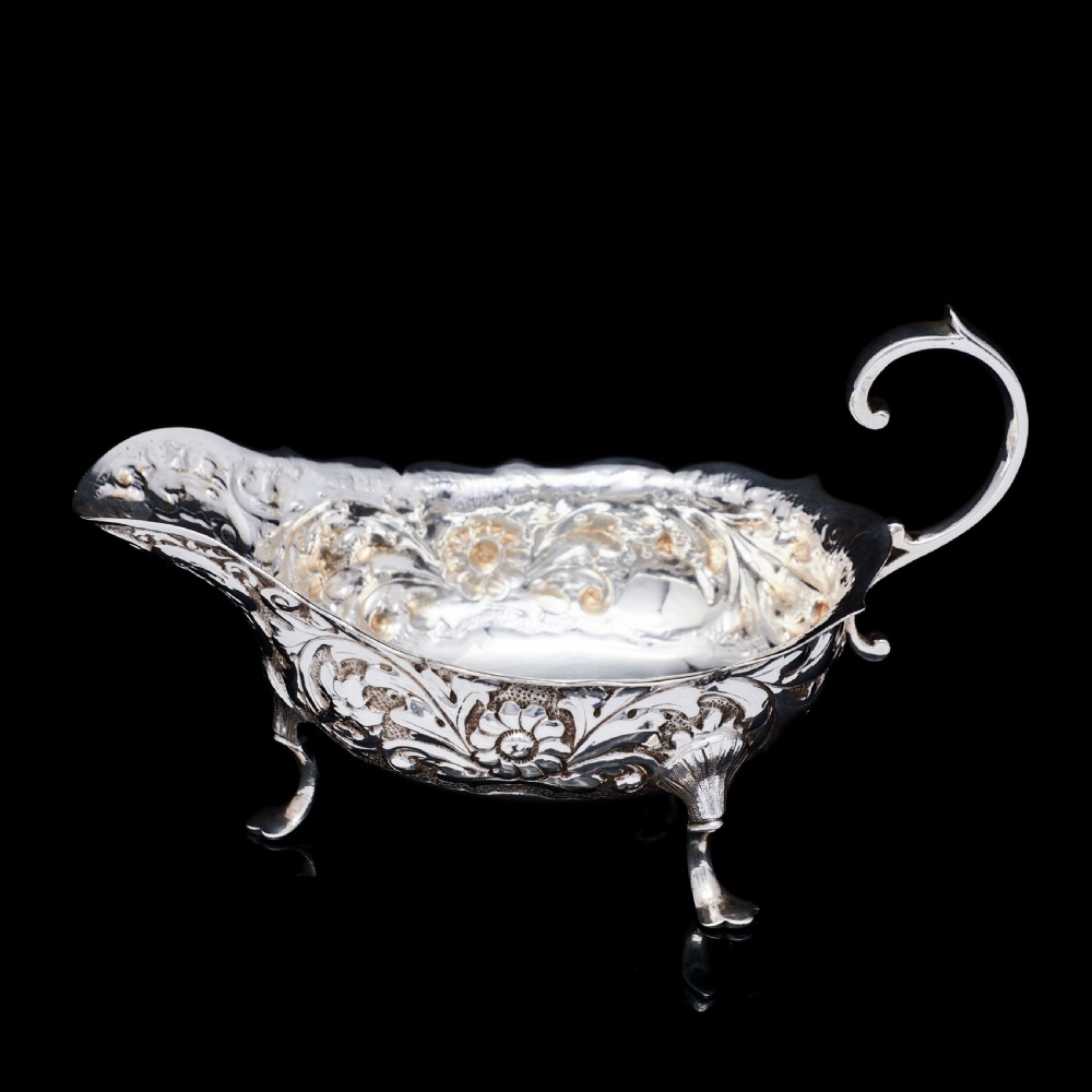 Antique Victorian Solid Silver Chased Sauce Boat - Horace Woodward & Co Ltd 1897