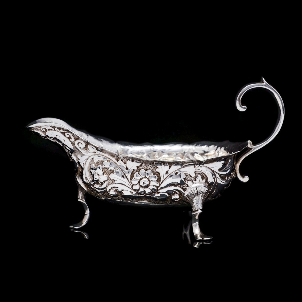 Antique Victorian Solid Silver Chased Sauce Boat - Horace Woodward & Co Ltd 1897 View II