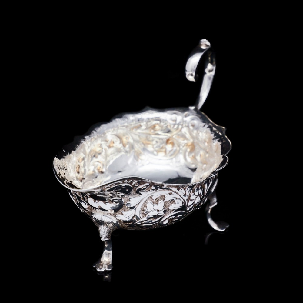 Antique Victorian Solid Silver Chased Sauce Boat - Horace Woodward & Co Ltd 1897 View III