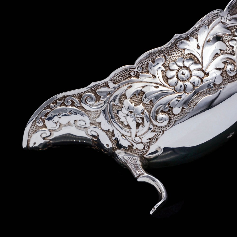 Antique Victorian Solid Silver Chased Sauce Boat - Horace Woodward & Co Ltd 1897 View VII