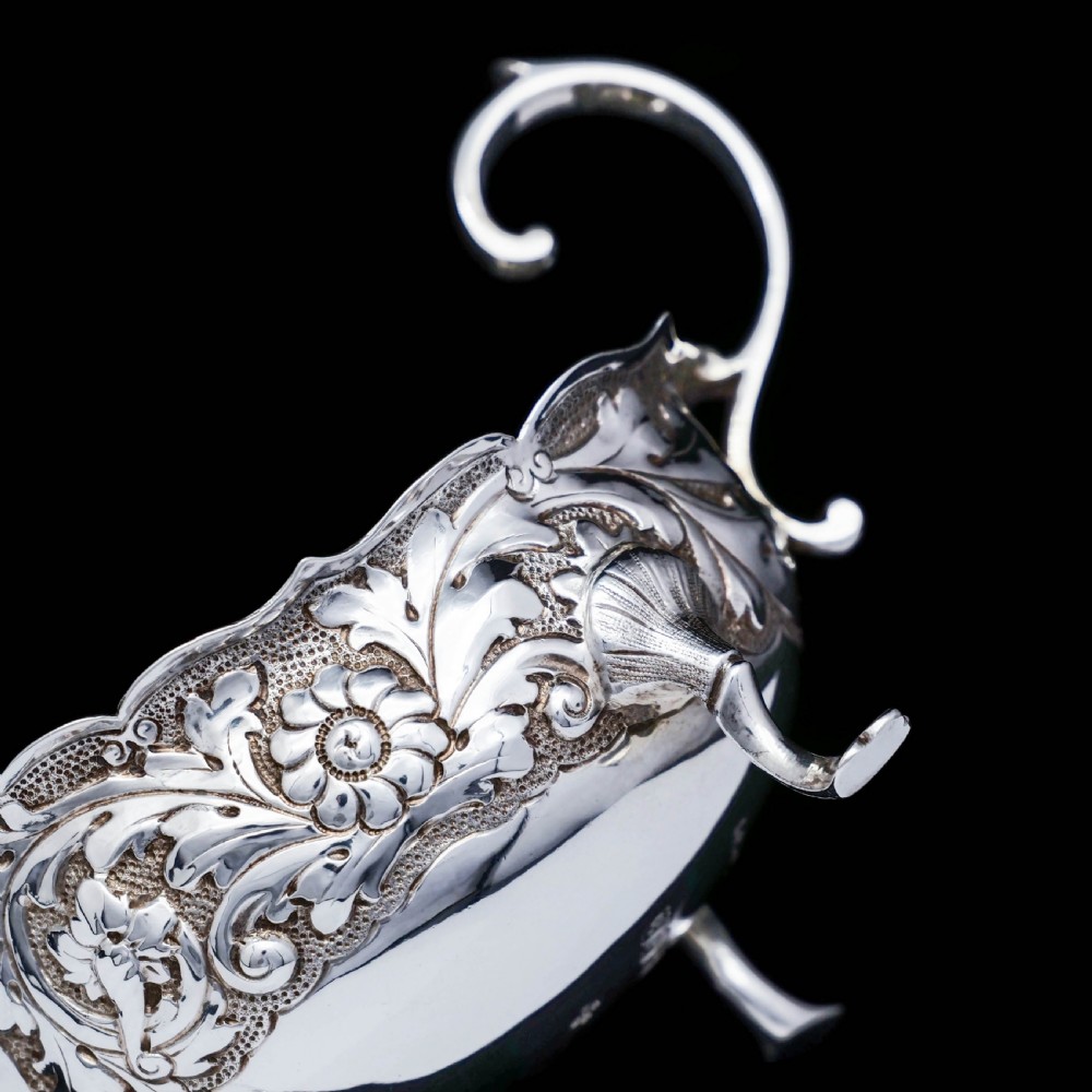 Antique Victorian Solid Silver Chased Sauce Boat - Horace Woodward & Co Ltd 1897 View VIII