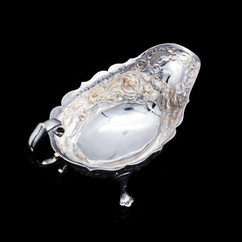 Antique Victorian Solid Silver Chased Sauce Boat - Horace Woodward & Co Ltd 1897 View IX