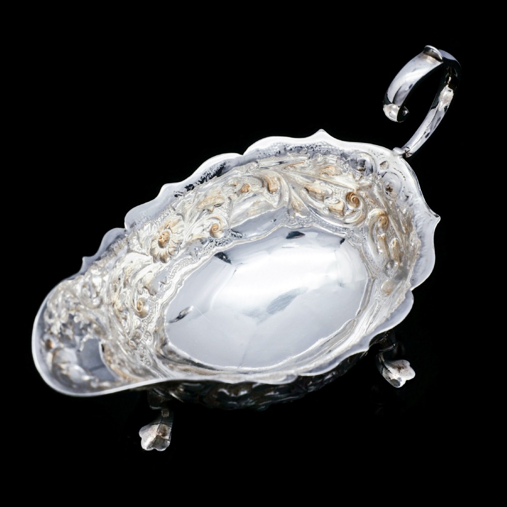Antique Victorian Solid Silver Chased Sauce Boat - Horace Woodward & Co Ltd 1897 View X