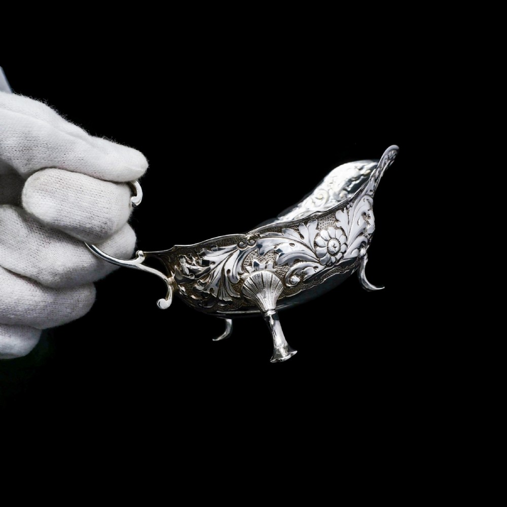 Antique Victorian Solid Silver Chased Sauce Boat - Horace Woodward & Co Ltd 1897 View XVIII