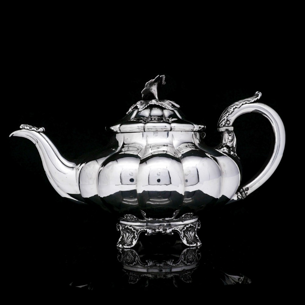 Antique Georgian Solid Silver Teapot 'Melon Shaped' - Robert Hennell 1836 View II