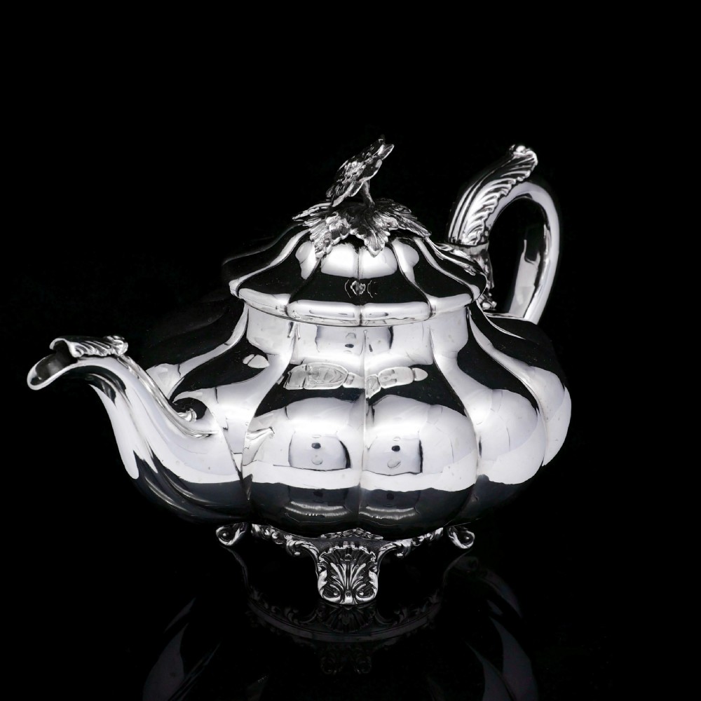 Antique Georgian Solid Silver Teapot 'Melon Shaped' - Robert Hennell 1836 View III