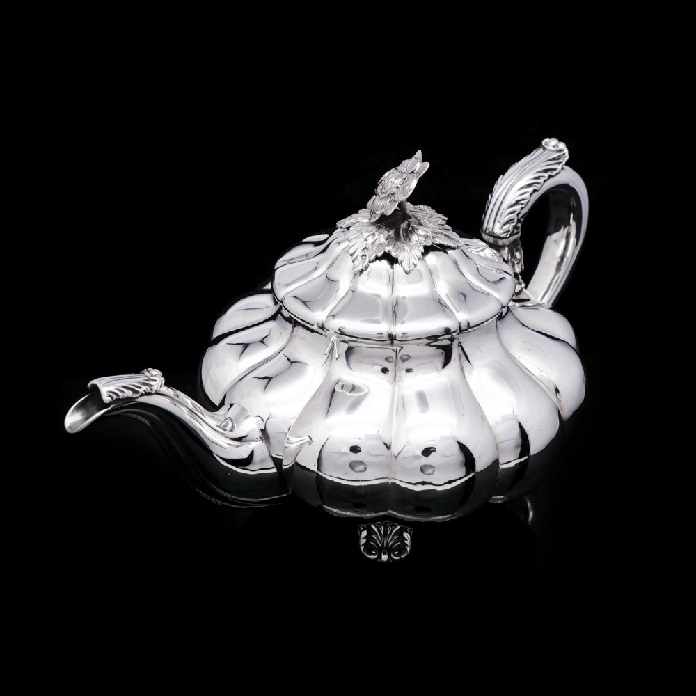 Antique Georgian Solid Silver Teapot 'Melon Shaped' - Robert Hennell 1836 View IX